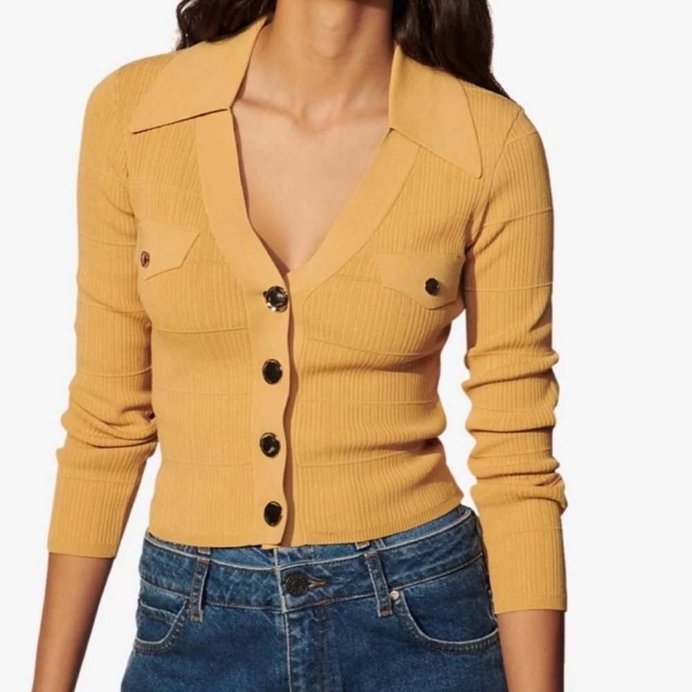 Sandro Yellow Cropped Cardigan Sweater